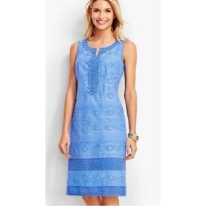 Talbots sleeveless 100% Cotton eyelet summer shift dress size 8 petite
